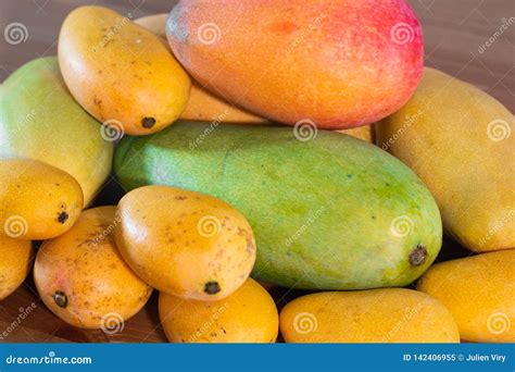 Stack of Several Varieties of Mangos of Different Size and Colors Stock ...