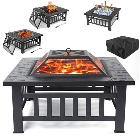 Buy Wood Burning Fire Pits for Outside, 32 Square Iron Fire Pit ...