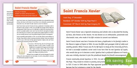 Saint Francis Xavier Fact File