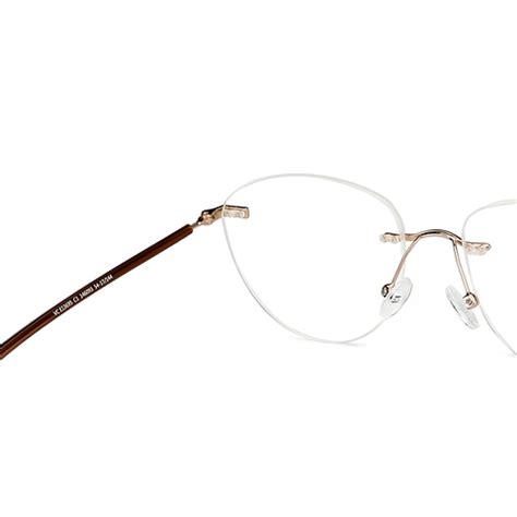 Buy Rose Gold Brown Rimless Cat Eye SLEEK STEEL VC E13695-C1 Eyeglasses ...