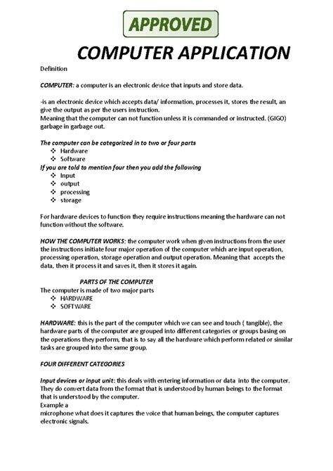 Image result for Computer Application Chapter 1 Notes