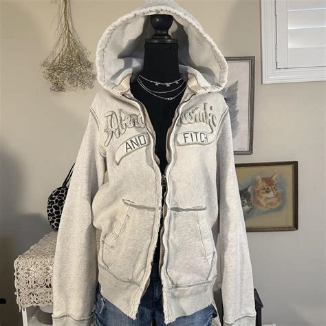 Grey vintage Abercrombie & Fitch zip up hoodie Heavy... - Depop