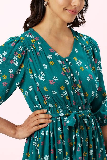 Teal Printed Knee Length Casual Women Regular Fit Dresses - Selling ...