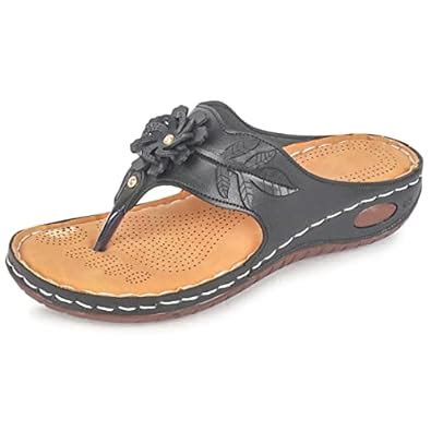 Buy MYRA Women's Black Laser-cut Doctor Sole Wedges Sandal - 6 UK at ...