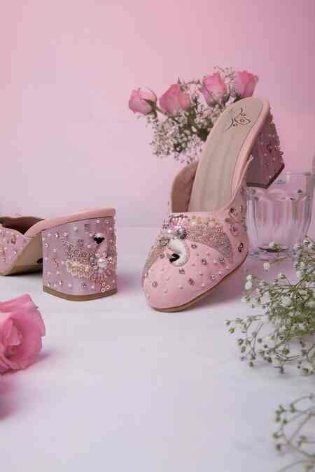 Buy Pink Embroidery Bridal Winged Embellished Heels by SCHON ZAPATO ...