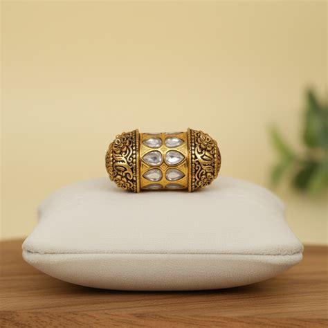 Antique Gold Jeweled Tear-Drop Barrel Bead - 45x20mm – MS Kundan Creation