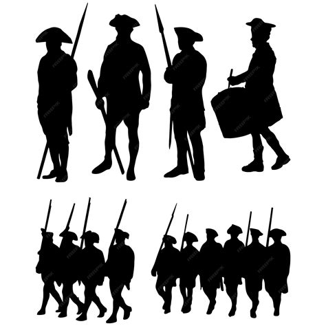 Premium Vector | American revolution soldiers silhouette vector pack