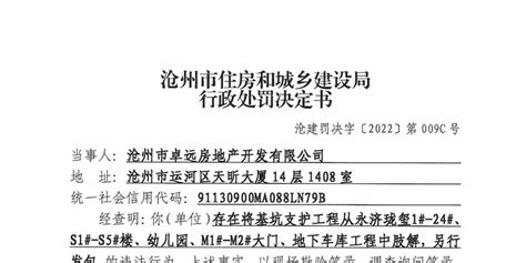 违法肢解发包，沧州市卓远房地产公司被罚_手机新浪网