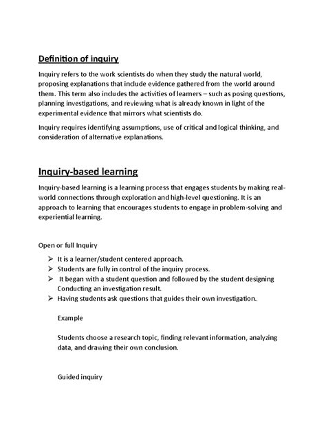 Own notes - This consist of definition of inquiry and types of inquiry ...