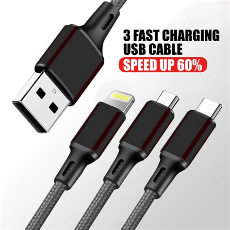 Wecool Nylon Braided 3 in 1 charging cable | Fast charging USB Cable w ...