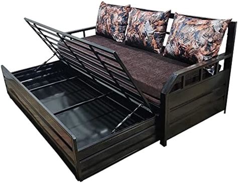 Life Interior King Size (6X6) Matte Black Metal Sofa Cum Bed with ...