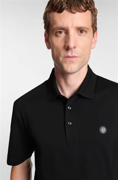 BOSS - Mercerised-cotton polo shirt with double monogram - Black