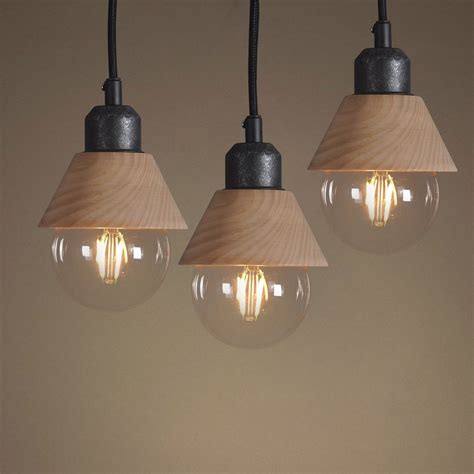 Wooden Mini Pendant Light Pack of 3