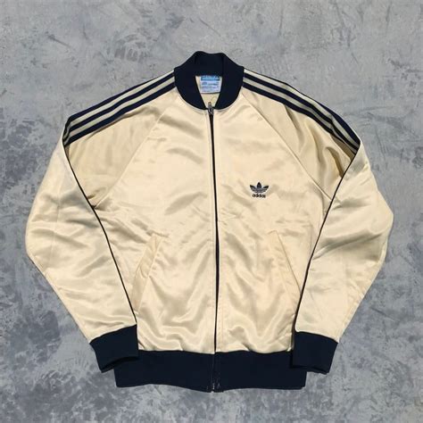 80's adidas アディダス ATP トラックジャージ クリーム ネイビー 生成 裏地フリーストレフォイル USA製 ビンテージ S ...