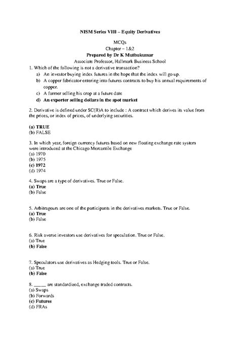 NISM Series Equity Derivatives MCQs - Chapter Review by Dr. K ...