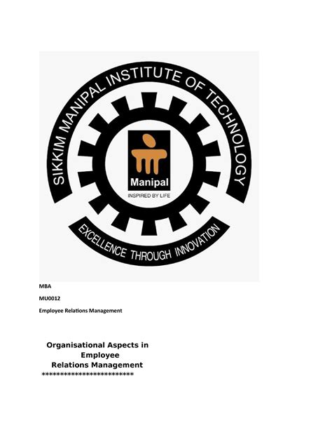 Organisational Aspects in Employee Relations Management mu0012 - MBA MU ...