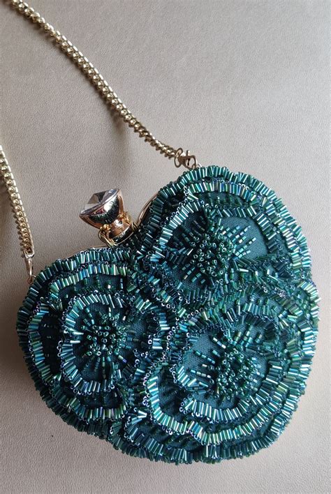 Plode - Bottle Green Floral Heart Bag - Elahe