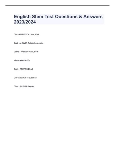 English Stem Test Questions & Answers 2023/2024 - English Stem - Stuvia US
