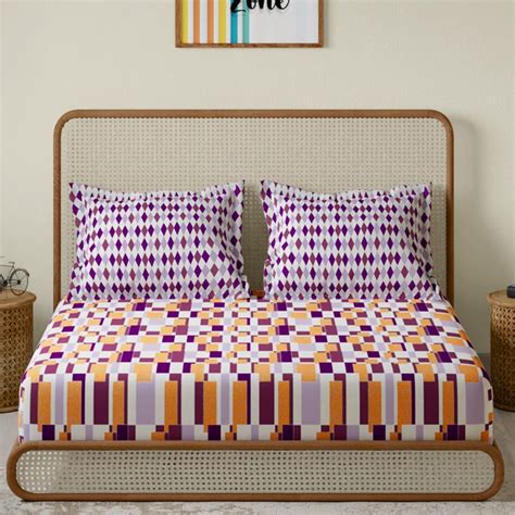 Buy STELLAR HOME Lilly Cotton 104TC Printed 3Pcs Queen Bedsheet Set ...