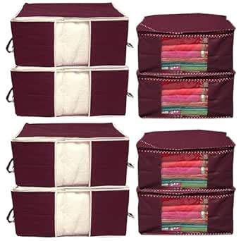 Kuber Industries Non Woven 4 Pieces Saree Cover and 4 Pieces Underbed ...