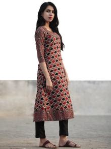 Brown Maroon Black Ajrakh Hand Block Printed Kurta - K32F1178 – InduBindu