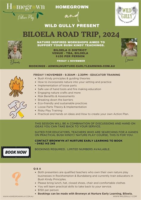 BILOELA ROAD TRIP, 2024 NATURE INSPIRED WORKSHOPS, Nurture Early ...