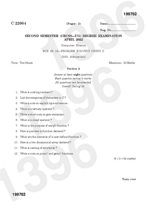 2022 BCS 2B 02 22064 Problem Solving Using C - Turn over C 22064 (Pages ...