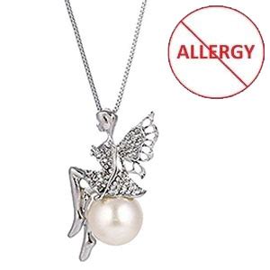 Mahi Rhodium Plated Fashion Long Chain Angel Wings Pendent with ...