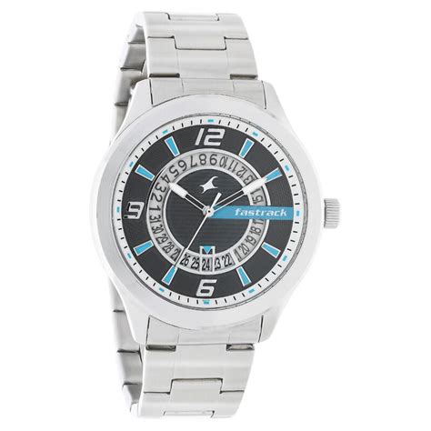 Fastrack Loopholes Quartz Analog with Date Black Dial Stainless Steel ...