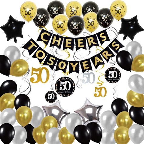 Buy DierCosy 50th Birthday Black Balloons 50 Years Banner With Slide ...