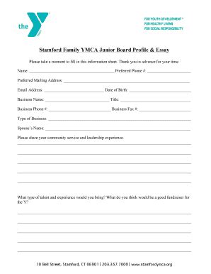 Fillable Online stamfordymca Stamford Family YMCA Junior Board Profile ...