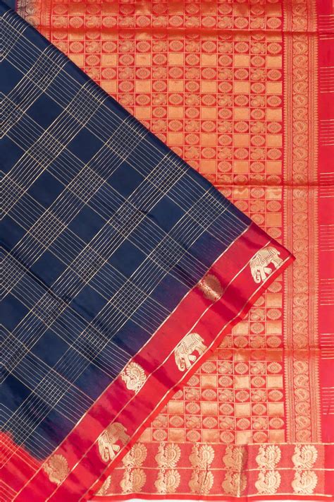 Taranga Kanchi Silk Checks Dark Blue Saree | Kankatala