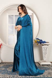 Buy VILLAGIUS Embellished Bollywood Satin, Silk Blend Light Blue Sarees ...