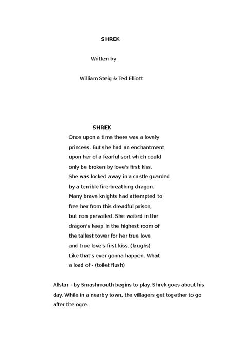 Shrek Movie Script for Review - SHREK Written by William Steig & Ted ...