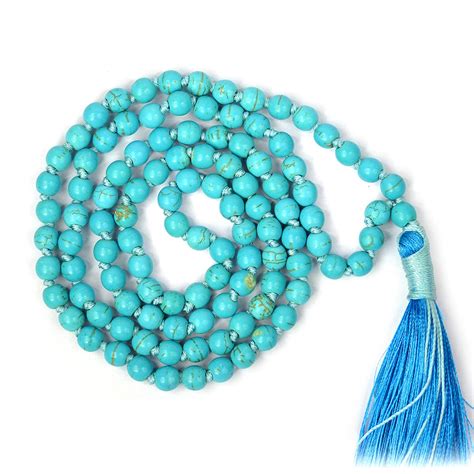 Crystu Turquoise Synthetic Mala Necklace Crystal Stone 6mm Round Bead ...