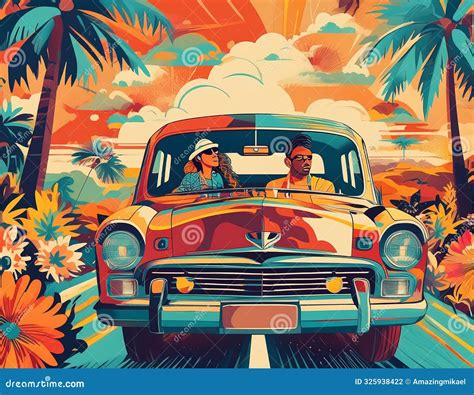 1960s Retro Road Trip: Two People Traveling with Car Stock Photo ...
