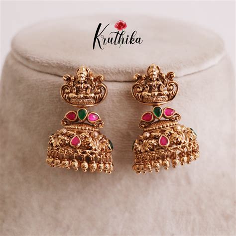 Royal Lakshmi Antique Jadau Jhumkas with Golden Beads E522 – Kruthika ...