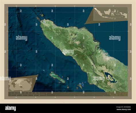 Aceh, autonomous province of Indonesia. High resolution satellite map. Corner auxiliary location ...
