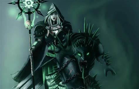 Обои девушка, монстр, арт, маг, посох, некромант, necromancer на ...