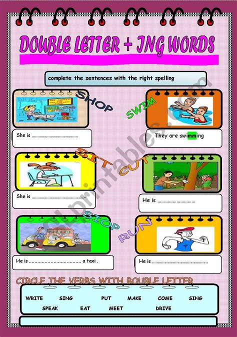 double letters and ing words in the present continuous - ESL worksheet ...