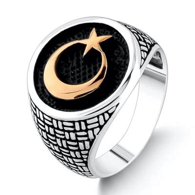 Men's 925 Sterling Silver Crescent and Star Ring