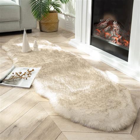 Buy Ashler HOME DECO Ultra Soft Faux Fox Fur Rug White Brown Fluffy ...