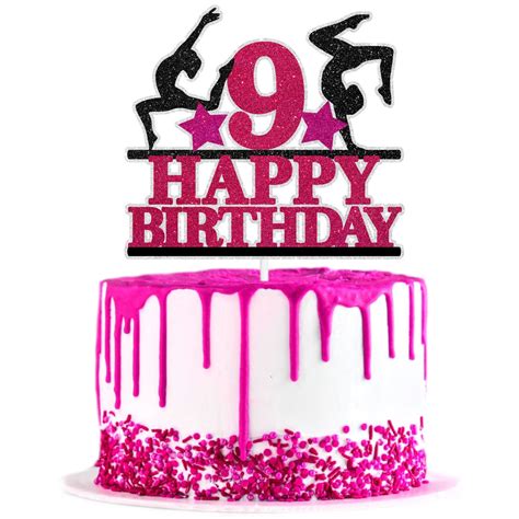 Girls Gymnastics 9th Happy Birthday Cake Topper Flip Gymnast Happy ...