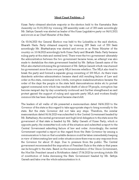 Moot Court 3: Writ Petition on Imposition of President's Rule - Studocu