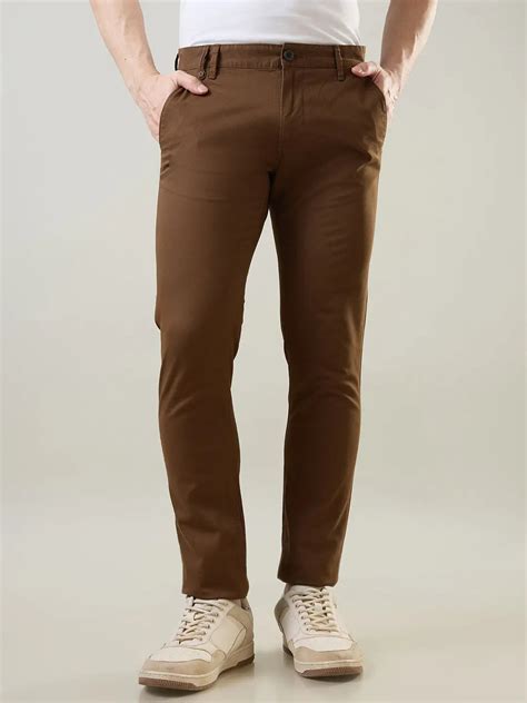 Mens Brown Slim Tapered Fit Chinos – Tim Paris