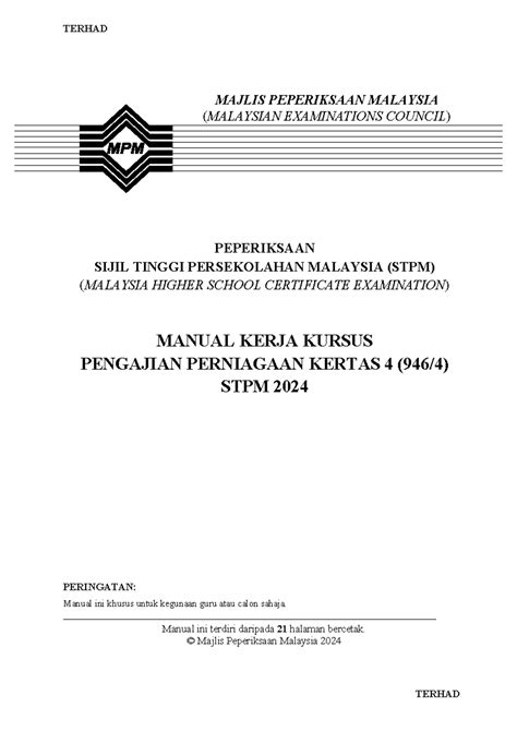 Manual Kerja Kursus Pengajian Perniagaan Kertas 4 STPM 2024 - Studocu