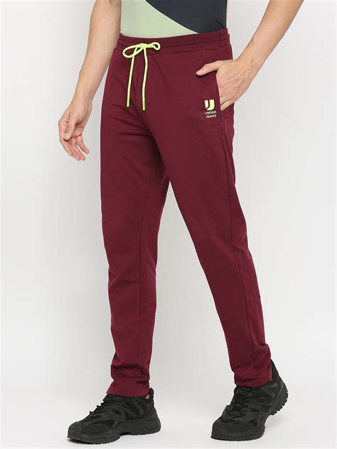 Men Premium Cotton Blend Wine Trackpant - Underjeans By Spykar