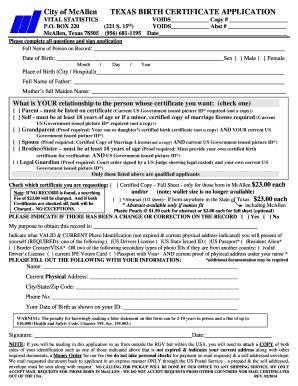 Mcallen Texas Birth Certificate - Fill and Sign Printable Template Online