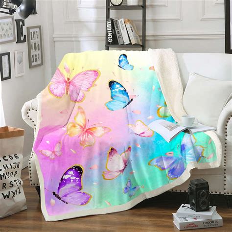 Watercolor Butterflies Fleece Blanket Bedroom Decor,Teal Pink Butterfly ...