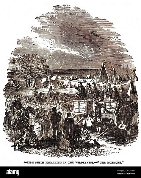 Joseph Smith(1805-1844), American religious leader and founder of Mormonism, preaching from an ...